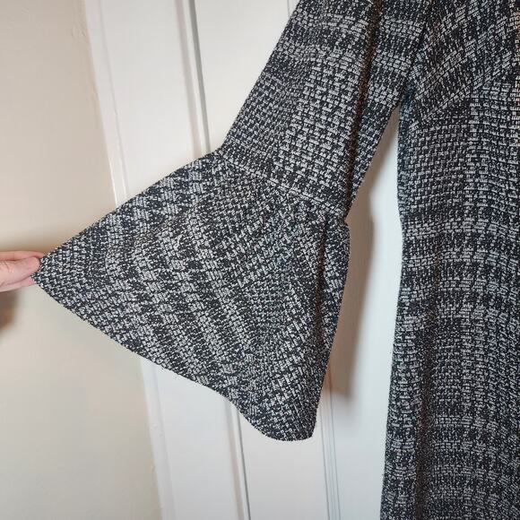 Calvin Klein Womens‎ Bell Sleeve Dress Size 12 Black White Houndstooth Plaid - Picture 4 of 8